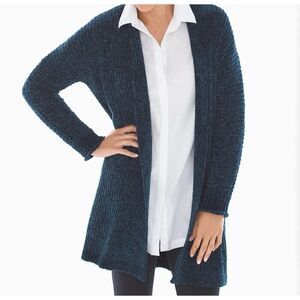 SOMA Navy Blue Chenille Cable Knit Soft Cozy Open Sweater Cardigan Size XL